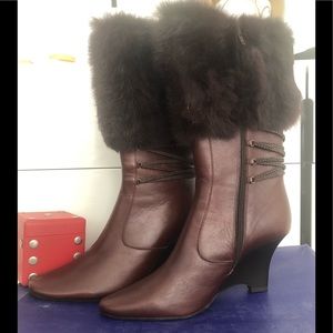 Brown Leather Boots with Fur Trim